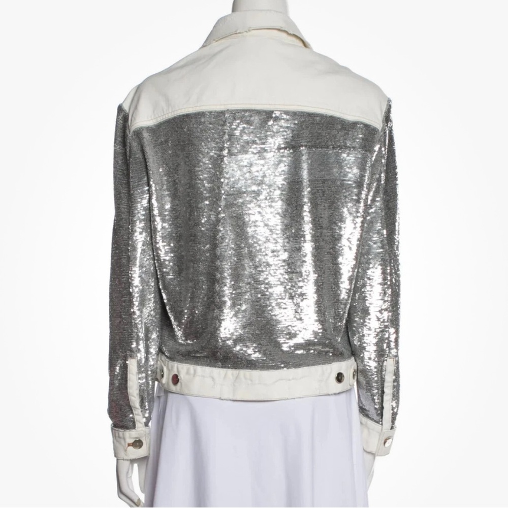 IRO Silver and White Jean Jacket with Metallic Finish